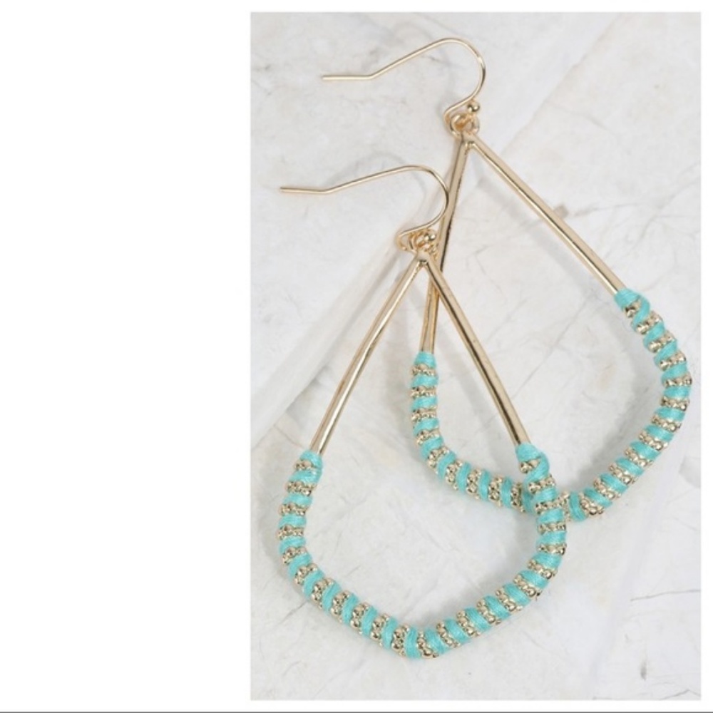 LAST PAIR! Mint Thread Wrapped Marquee Earrings - Picture 4 of 5